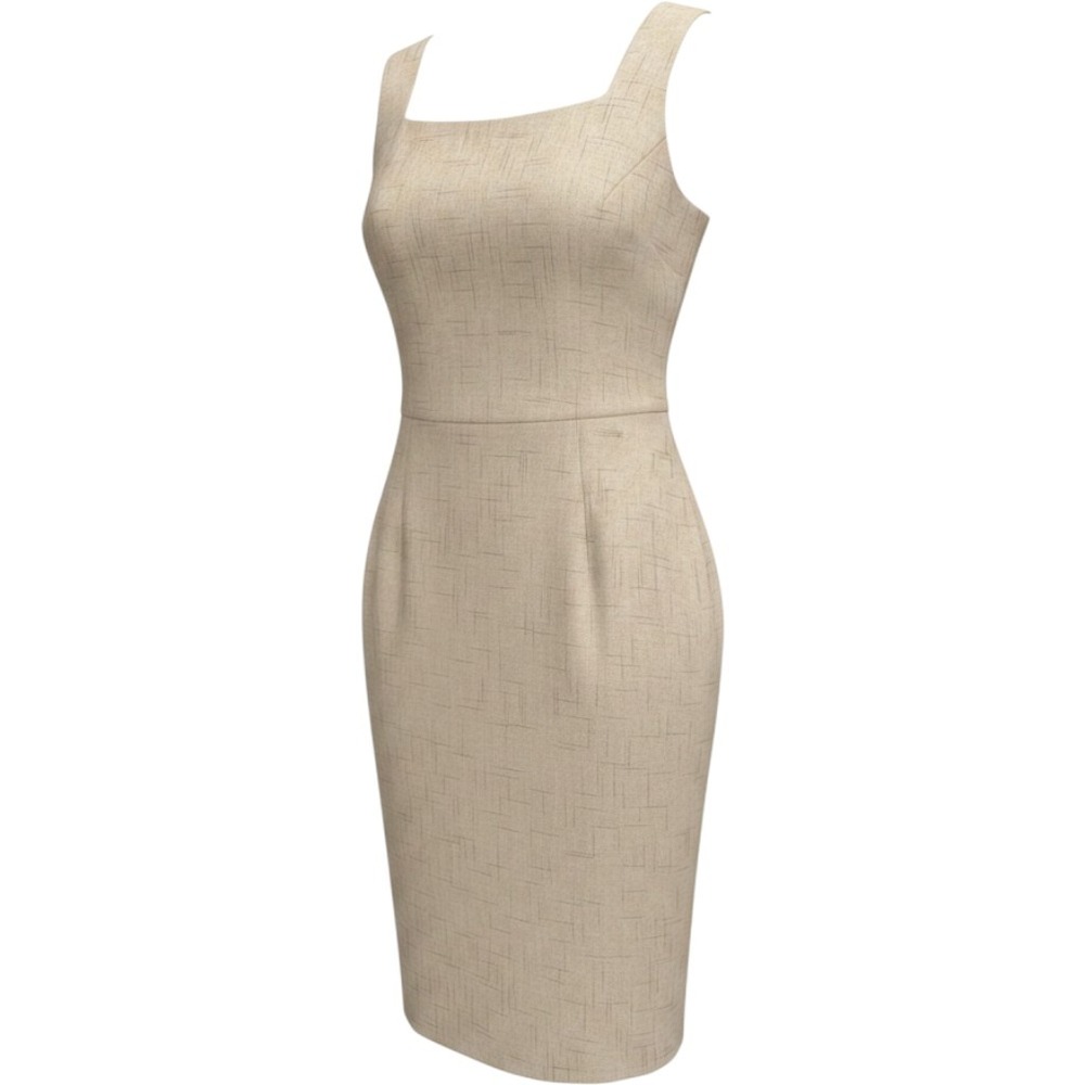 Vintage Beige Textured Square Neck Sheath Dress Sleeveless Midi Size 14P